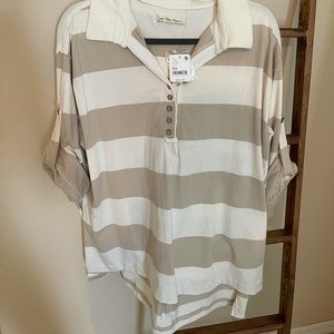 We The Free White & Khaki Striped Shirt  - NWT